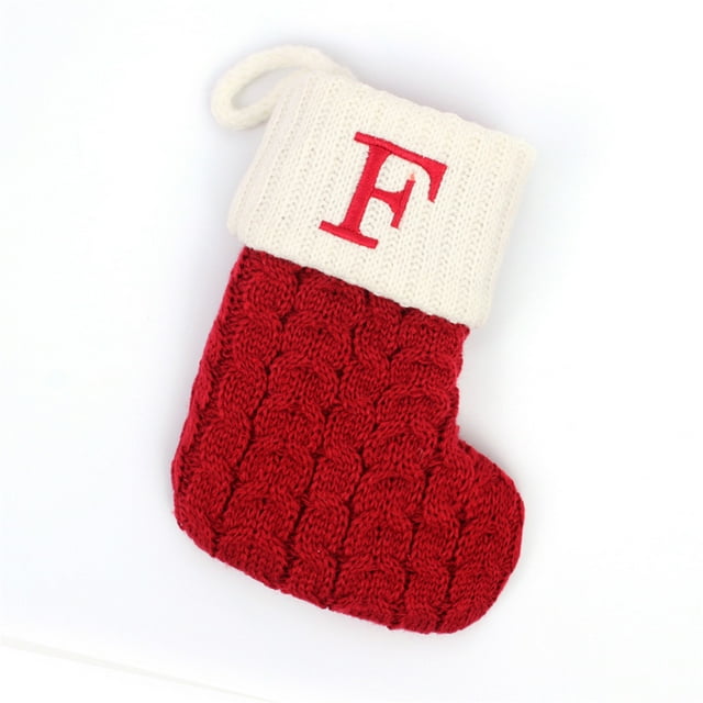 TETOU Christmas Stocking with Red Letter for Xmas Gift Bags Pendant Christmas Tree Decor (F)