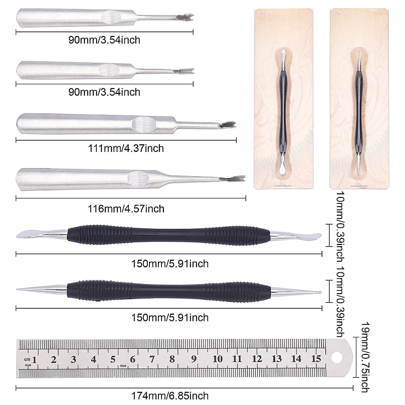 DIY Stainless Steel Leather Sewing Craft Tools Including 1Pcs Ruler 2Pcs Alloy Leathercraft Tools and 1Pcs Stitching Groover Mixed Color 174x19x0.5mm