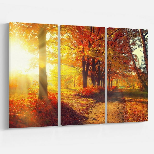 Designart Arbres d'automne dans les rayons du soleil Art mural sur toile