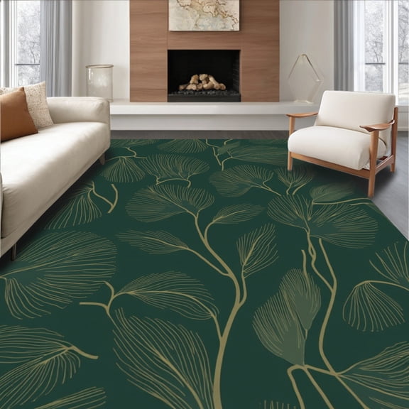 ODIKA 4'x6' Machine Washable Non-Slip Area Rug, Whispering Woods Serene Woodland High Traffic Rug, Green, 296729