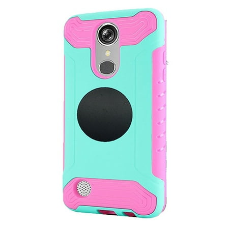 Universal Reusable Screen Protector For LG Rebel 3 (Tracfone) Phone, Slim Armor Cover Case + Screen Protector + Universal Air Vent Car Mount Phone Holder (Teal-Pink) ()