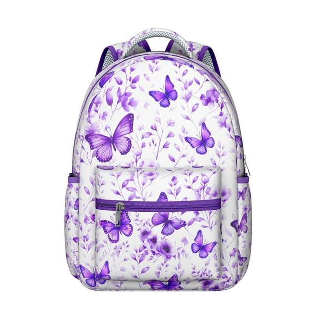 Butterflies Print Backpack for Student Colorful Floral Pattern Cute Tropical Aesthetic Bookbag for Butterfly Lovers Artistic Design
