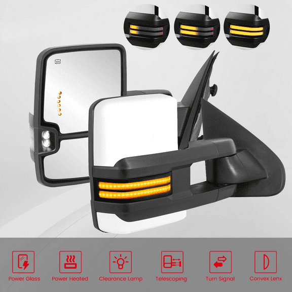 MOSTPLUS Pair White Painted Power Tow Mirror Switchback for 14-2019 Silverado Sierra 1500