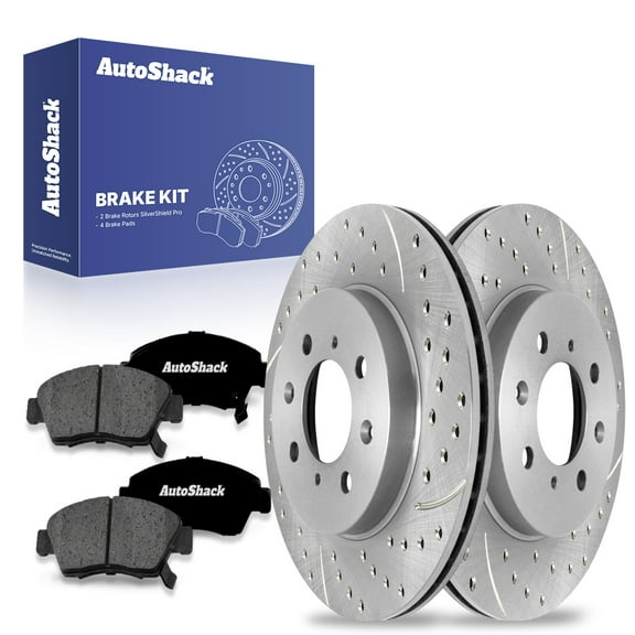 AutoShack Front Drilled & Slotted Brake Rotors Premium Ceramic Brake Pads | Replacement for 2009-2014 Honda Fit 1.5L FWD | Zinc Coated | 6-PC Brake Kit | SilverShield Pro
