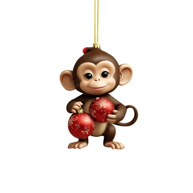 Christmas Tree Pendant Tree Monkey Pendant Christmas Pendant Book Stacking Ornaments Christmas Monkey Holding Christmas Acrylic Ornaments New Year Ornaments