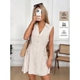 thumbnail image 3 of Apricot Sleeveless Waist Cinched Mini Dress, Linen Button Up Dress for Women Summer Casual Vacation Boho Dress Beige, 3 of 7
