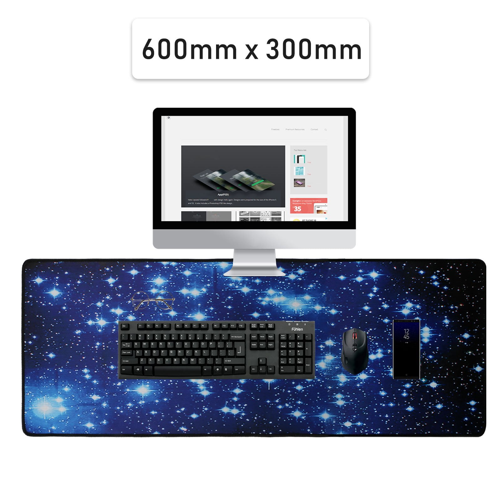 Gaming Mouse Pad Extended 60x30CM XL Keyboard Mouse Mat Anti-Slip Rubber Base 