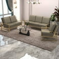 thumbnail image 3 of LeisureMod 3-Piece Sofa Set Upholstered in Leather Accent Chair with Gold Stainless Steel Base Loveseat and Removable Cushions for Modern Home Jefferson Collection in Grey, 3 of 8