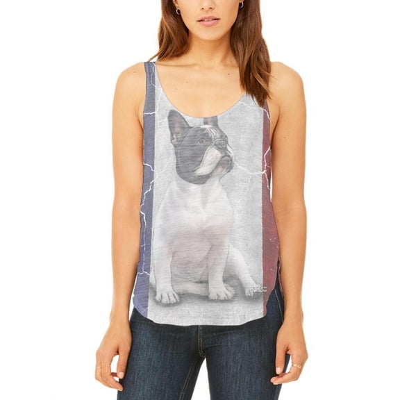 French Bulldog Live Forever Flag Juniors Flowy Side Slit Tank Top Multi 2XL