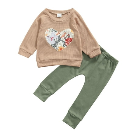 

Sunisery 2PCS Toddler Infant Baby Kids Girls Floral Long Sleeve Pullover Solid Color Long Pants Sets Khaki Green 1-2 Years