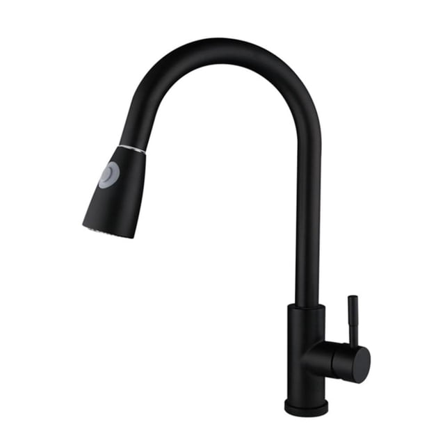 Grifo de cocina de baja presión Frap Grifo de cocina de acero inoxidable, negro Grifo de cocina Accesorios de enjuague Grifo mezclador Grifo monomando giratorio de 360 ° Mezclador de fregadero Vhermosa Llaves Grifos y Regaderas