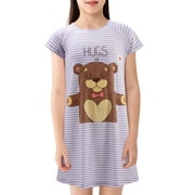 HAPPIERE Girls Pajamas Short Sleeve Hug Bear Nightgown Kids Night Shirt Princess Sleepwear Size 6-6X