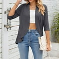 thumbnail image 4 of Mittory Women Cardigan 3/4 Sleeves Open Front Lightweight Cardigan Draped Ruffles Knit Cardigan, 4 of 8