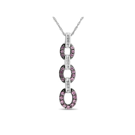 1/2 Carat T.G.W. Created Pink Sapphire and 1/6 Carat T.W. Diamond 10kt White Gold Triple-Oval Link Pendant, 17
