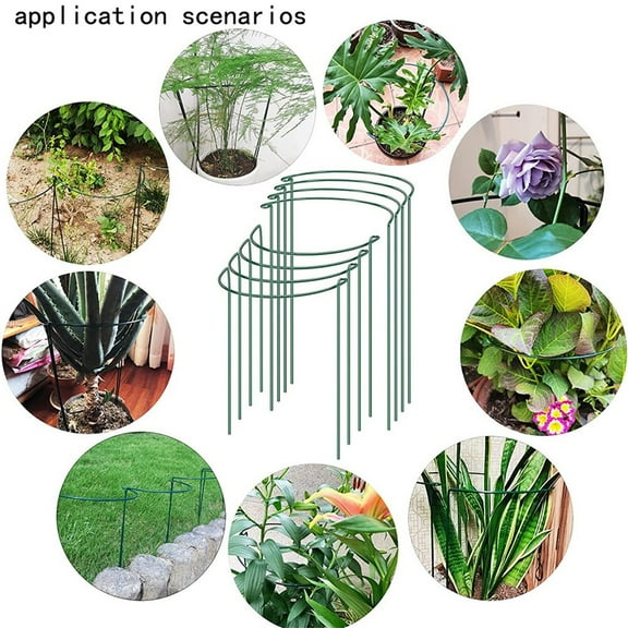 Plant Support Stakes, 4 Pack Metal Peony Cages and Supports, Garden Stakes Plant Support Cage, Large Plant Support Ring for Outdoor Indoor Snake Plant Peony Rose Flowers Vine (10" W x 15.8" H)