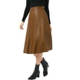 thumbnail image 4 of INSPIRE CHIC Women's Skirt Casual Vintage High Waist A Line Faux PU Leather Midi Skirts L Khaki Brown, 4 of 5