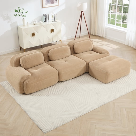 L-shaped modular sofa no assembly ergonomic design pet-friendly luxuryCorduroy Fabric fabric extra-wide curved armrests 32D high-resilience sponge for living rooms bedroom ,Camel