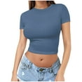 thumbnail image 2 of Htigea Clearance Womens Summer Crop Tops Short Sleeve Round Neck T-Shirts Loose Fit Casual Blouse Today Deals Navy,S, 2 of 6