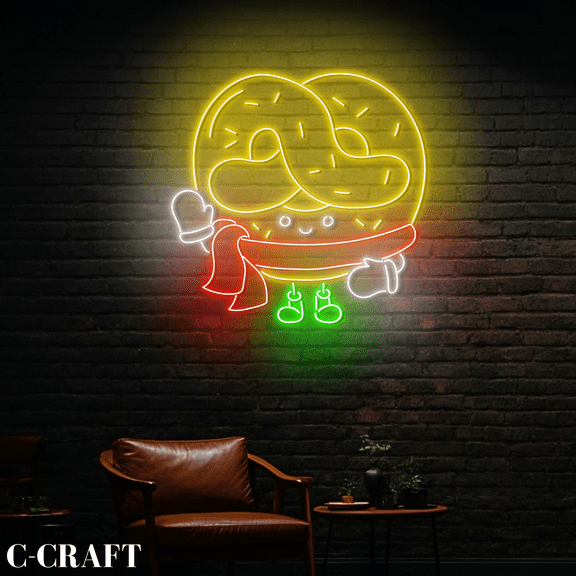 C-CRAFT Pretzel Christmas Neon Sign Led Light Sign Wall Art for Christmas Pretzel Cake Shop Decor