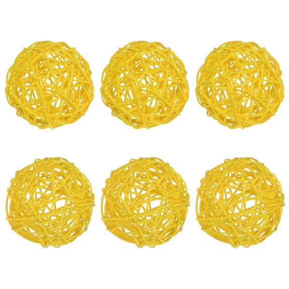 Uxcell 6-Pack Wicker Rattan Balls 80mm/3.2 Inch Decorative Rattan Balls for Christmas Weddings Thanksgiving Yellow