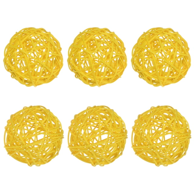 Uxcell 6-Pack Bolas de Ratán Tejidas 80mm/3.2 Pulgadas Bolas Decorativas de Ratán para Navidad Bodas Acción de Gracias Amarillo