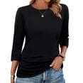 thumbnail image 2 of Womens T-shirt Womens 3/4 Length Sleeve Tops Black T-shirts for Women Summer Tees with Side Shirring, 2 of 7