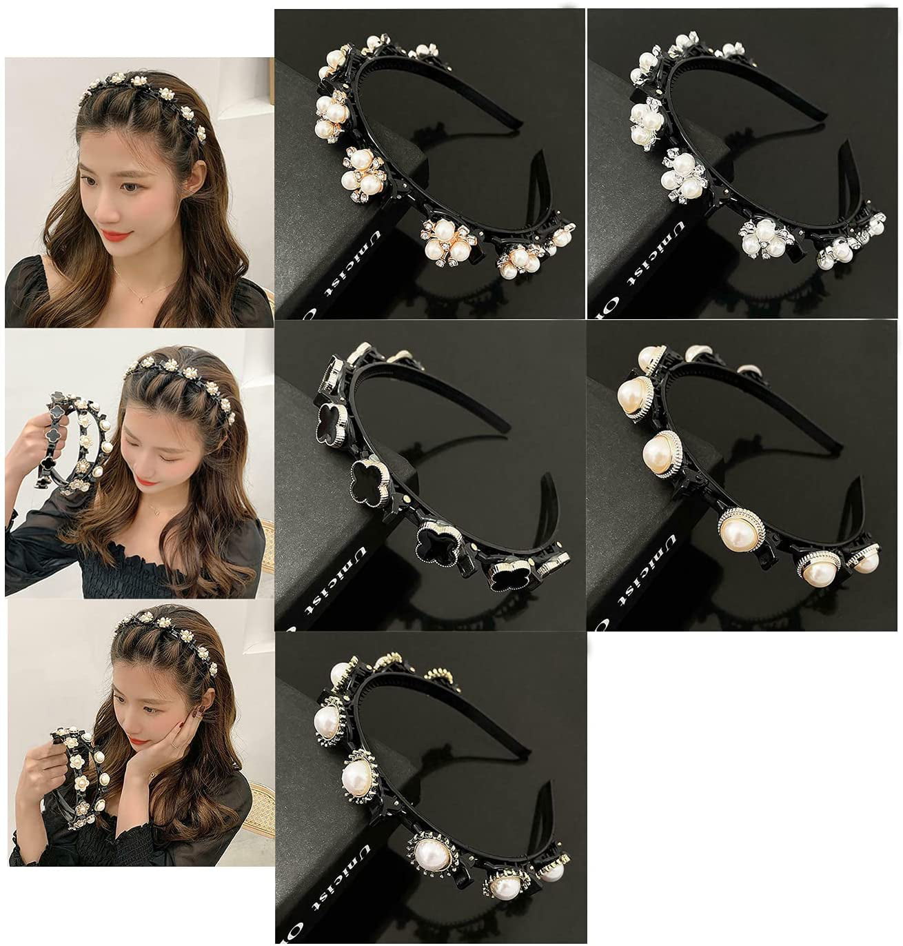 6PCS Double Bangs Hairstyle Hairpin,braided headband clips,double bangs hairband,hairband with clips,Double Layer Twist Plait Headband Hair Styling Tools for Women And Girl.