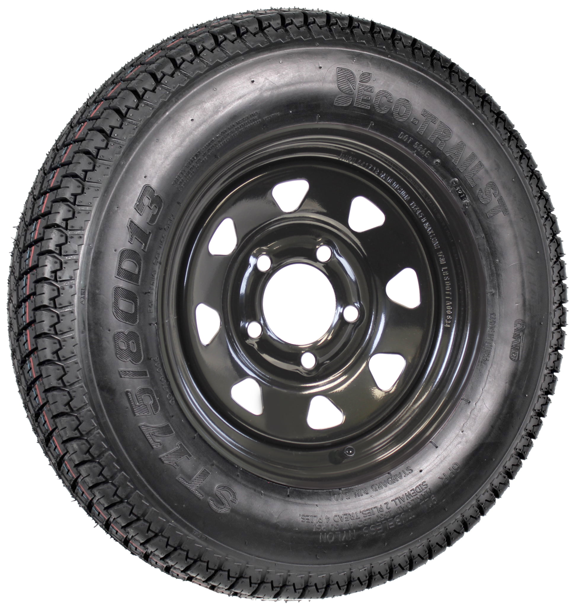 2-Pk Trailer Tire On Rim Bias Ply ST175/80D13 175/80 LRC 5-4.5 Black Spoke  Wheel