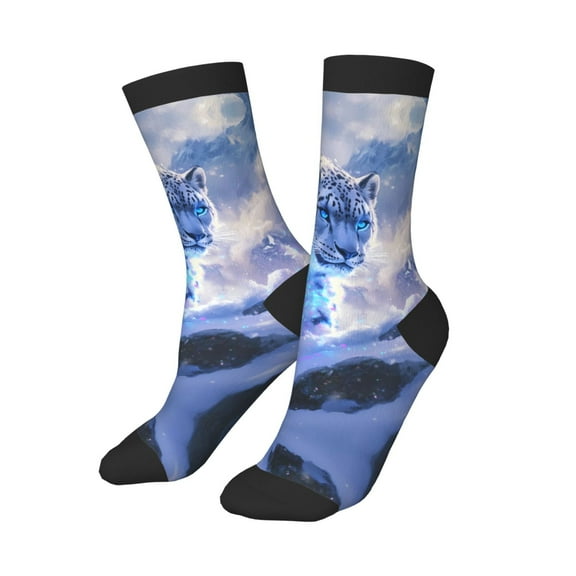 Kids Girls Boys Socks - Snow Leopard Sparkling Snow Comfort Breathable Crew Socks for Boys Girls Kids, Soft Athletic Running Socks for Boys Socks 6-10 Years Old