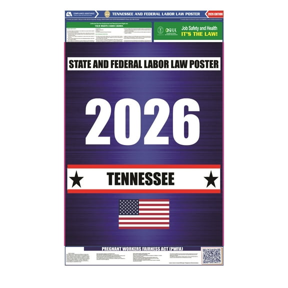 Tennessee (TN) 2026 State Labor Law Poster - State, Federal and OSHA Compliant Laminated Poster - Perfect for the Workplace Posting - Clear and Easy-to-Read Format - 20 Inch by 36 Inch - English