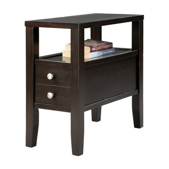 Cterwk Wooden Side Table End Table with 2 Drawers, Dark Brown