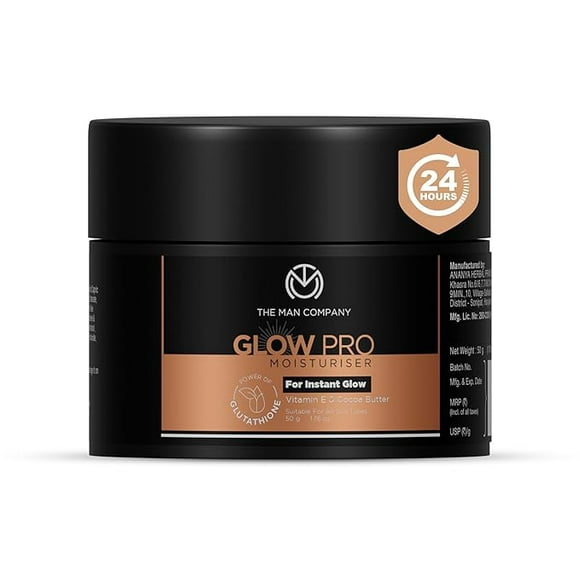 The Man Company Glow Pro Hydratant Quotidien Non Collant pour le Visage /, Vitamine E et Beurre de Cacao / Crème Hydratante pour le Visage pour Hommes - 50 g