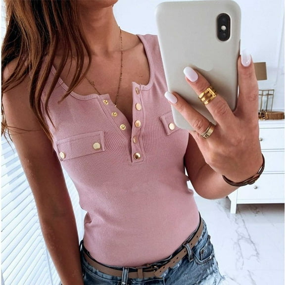 Babysbule Womens Tank Tops Women Solid Slim Fashion All-match Sleeveless Vest Tops