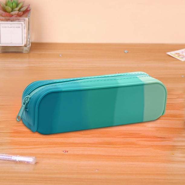 Estuche portátil con cremallera, diseño colorido, estilo degradado macaron, para lápices, de silicona, gran capacidad.