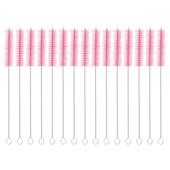 Uxcell 15Pack Drinking Straw Cleaning Brushes, 8" x 5/8" Nylon Bristles Long Straw Brush for Bottle and Tube (Pink)