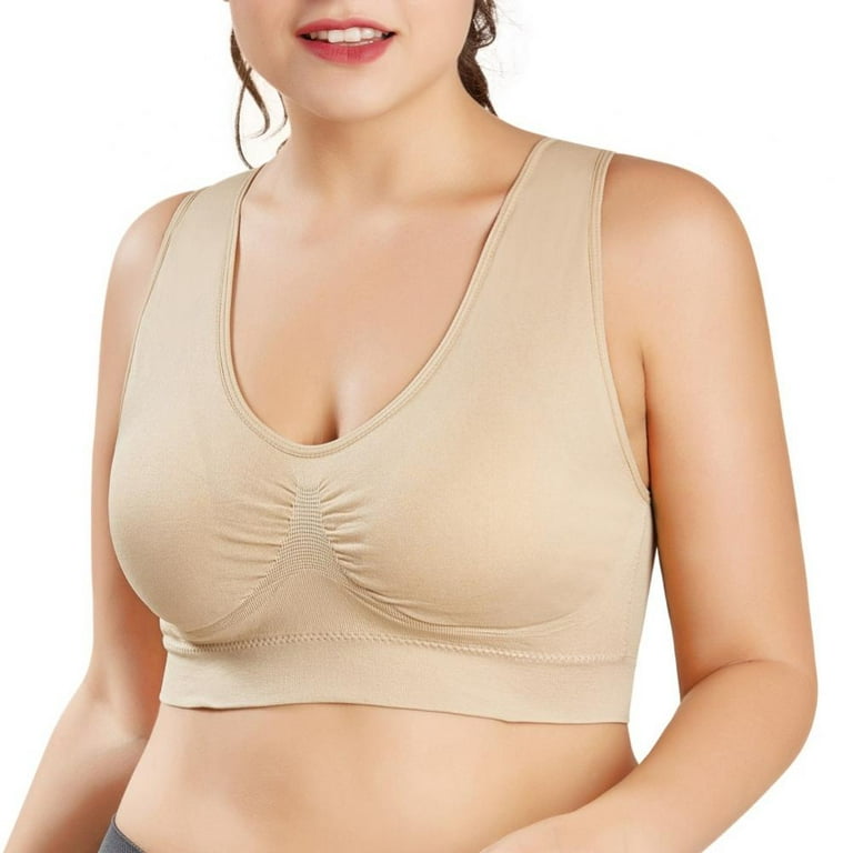 3-Pack Women Seamless Sports Bra Breathable Wireless Push Up Bra with Pads  Yoga Running Fitness Sleep Bralettes Plus Size Beige 