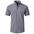thumbnail image 3 of Lcziwo Men Button Up Dressy Shirts Lapel Solid Short Sleeve Casual Tops Golf Business Work Summer T-Shirts Gray,XL, 3 of 4