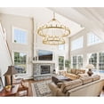 thumbnail image 2 of Magic Home 36-Lights Wagon Wheel Chandelier,2 Tier Extra Large Farmhouse Chandelier Light Fixture,Round Rustic Lighting,Glod, 2 of 9