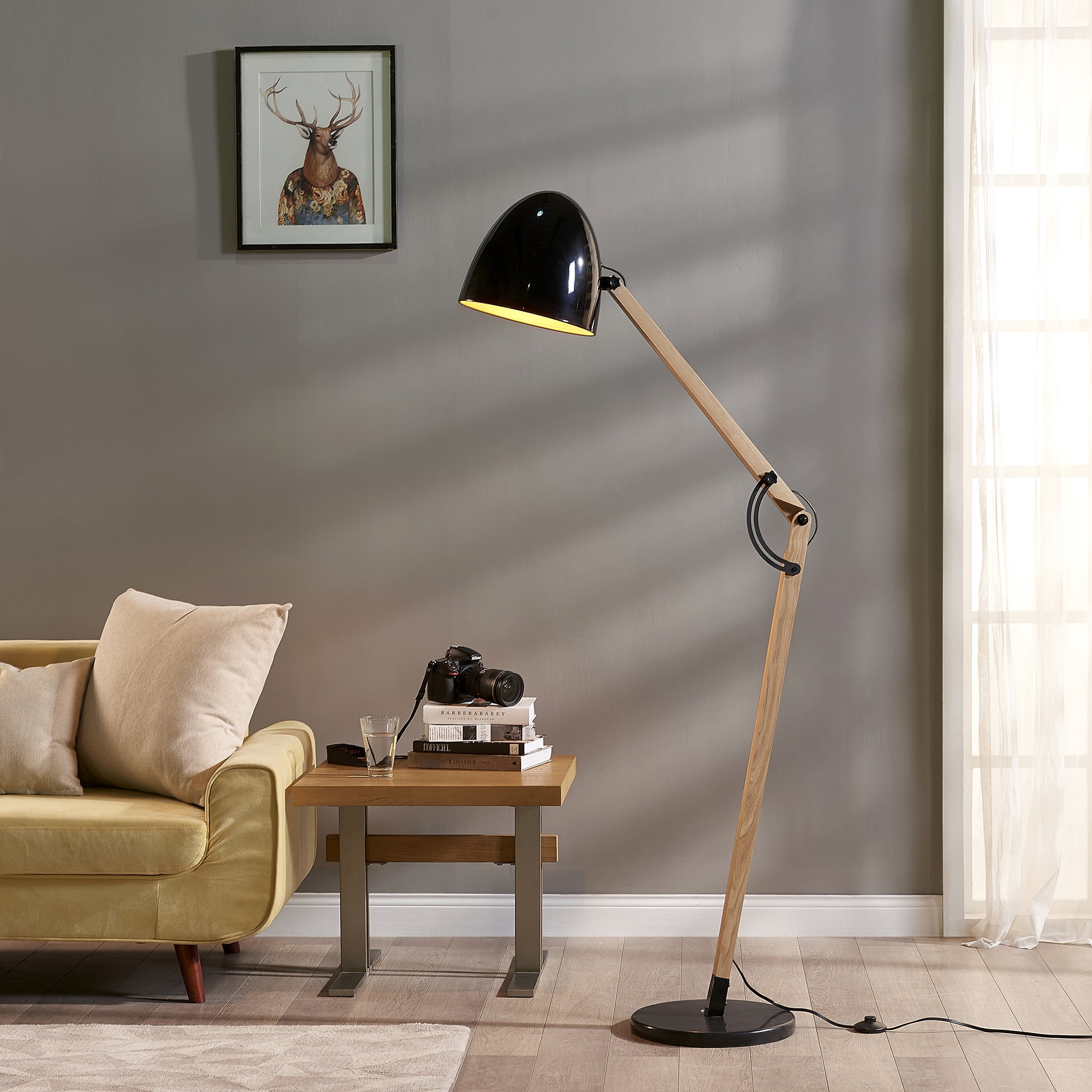 Teamson Home Floor Lamp Wooden/Metal Adjustable Brown/Black Bastone VN-L00026-A