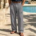 thumbnail image 5 of Mens Baggy Cargo Pants Cotton Linen Button Closure Loosepants Casual Outdoors Work Dark Gray XL, 5 of 6
