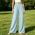thumbnail image 6 of Women's Elastic Waist Loose Casual Pants, Solid Color Long Trousers with Pockets for Daily Home | TruBelle,Light Blue S, 6 of 9
