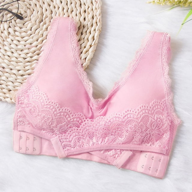 Sujetador deportivo con hebilla cruzada frontal para dormir, talla grande, con borde de encaje, para correr, yoga, a prueba de golpes, push up, ropa interior inalámbrica para mujer