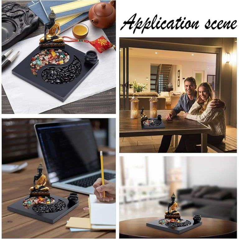 WEBEEDY 3 Sets Mini Zen Sand Garden Kit - Desktop Buddhist Sandbox With Sand, Pebbles, Shells For Office Decor