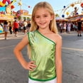 thumbnail image 2 of XIYON Girls Tank Tops Girl Glitter Performance Top Asymmetrical Shoulder Sequin Vest Stage Wear Party Outfit Going Out Tops 5-8 Years, 2 of 6