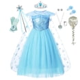 thumbnail image 2 of Disfraz de Elsa de Frozen de Disney, vestido de princesa para niñas, vestido de baile de malla azul, ropa de carnaval para cumpleaños, Cosplay para niños, traje de reina de la nieve 4T (etiqueta 120) Gao Jinjia LED, 2 of 2