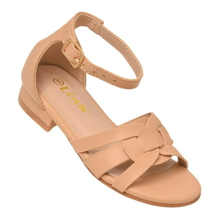 Adjustable Open Toe - Girls Nude Adjustable Buckled Ankle Strap Open Toe Trendy Sandals
