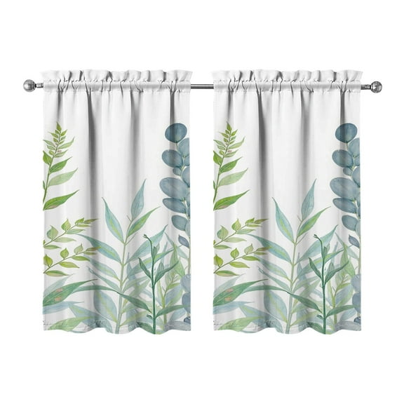 Vintage Leaves Of Green Plants Tier Kitchen Curtains for Bathroom Living Rod Pocket Window Drapes 28"x39" 2 Panels Window Treatment Tiers