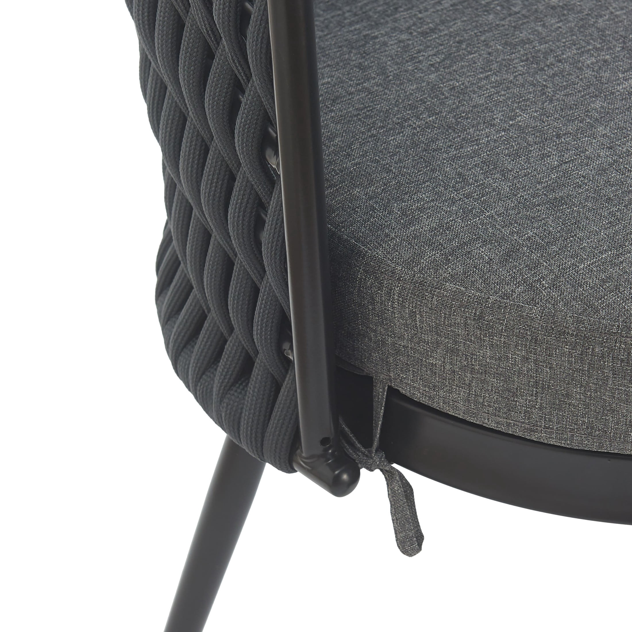 Christopher Knight Home Outdoor Patio Dining Chairs with Metal Frame, Rope Back and Dark Gray Cushions, Set of 4