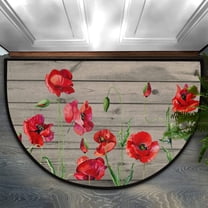 Wooden Board Flower Poppy Half Round Door Mat Half Circle Area Rug Doormat Home Decor Rug Front Welcome Entrance Way Mat for Indoor Outdoor Kitchen Bedroom 17×30in.