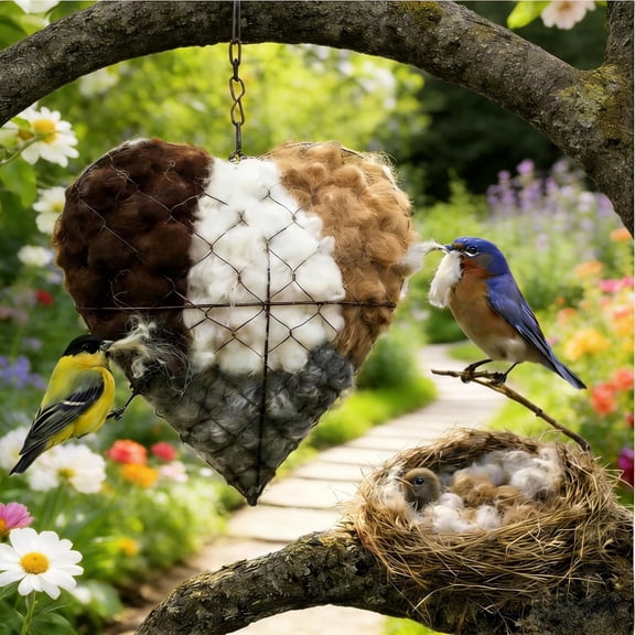 Yippzo Handmade Fiber Bird Nesting Heart, Artificial Fiber Bird Material House Balls Spring Tree Shelter for Wild Birds Fowl Gifts Hummingbirds Lovers Home Garden Yard